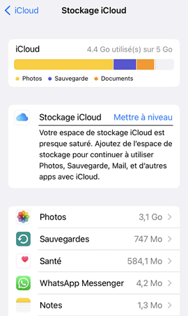 Stockage 5 gigas presque saturé