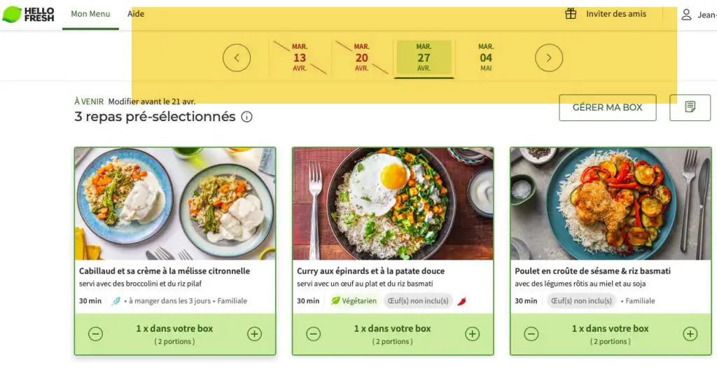 Growth Hacking Hello Fresh : desactivation hebdomadaire Hello Fresh